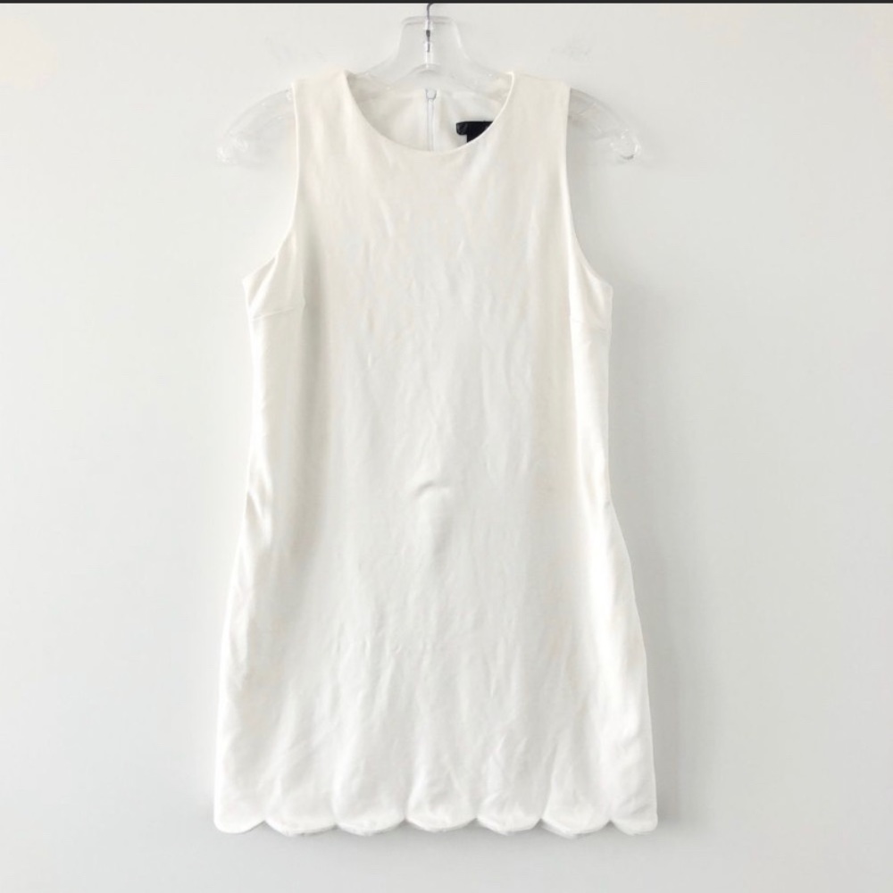 Aqua Brand Scallop Edge Minimalist Ponte Tank Mini Dress In White
